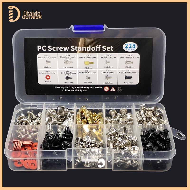 228-Piece Desktop PC Mounting Screw Set for Case, PSU, Optical Drive, HDD, and Motherboard.