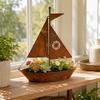 Rustic Sailboat Metal Planter,Metal Sailboat Garden Stake, Rustic Iron Yard Art, Vintage Nautical Theme Ideal for Garden, Patio, Outdoor Home Decor