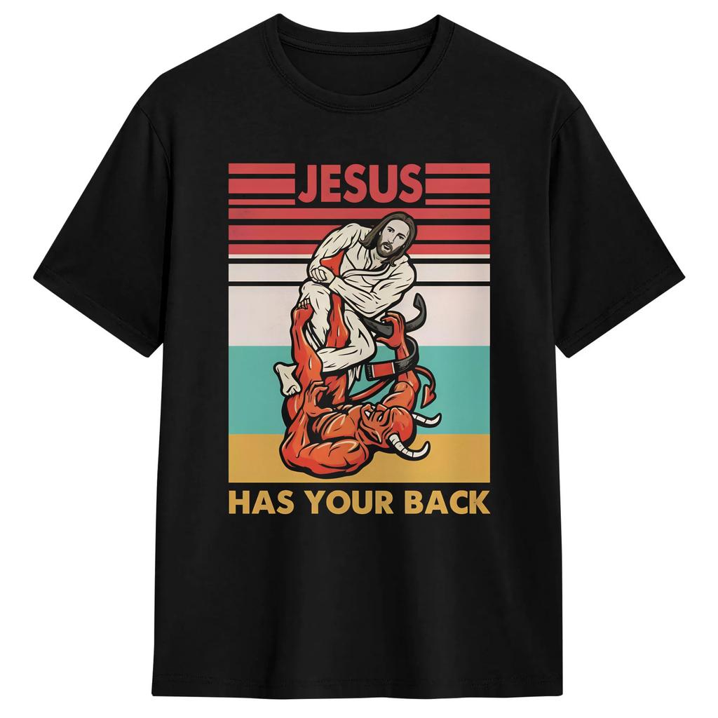 Jesus Has Your Back T Shirt Summer Hipster TShirts Unisex Cotton ONeck Plus Size Tees Short Sleeve Vintage Tops