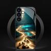 Beach pattern tempered glass phone case suitable for Samsung Galaxy S26 S25 S24 S23 S22 S20 FE/Ultra/Plus5G anti drop back cover