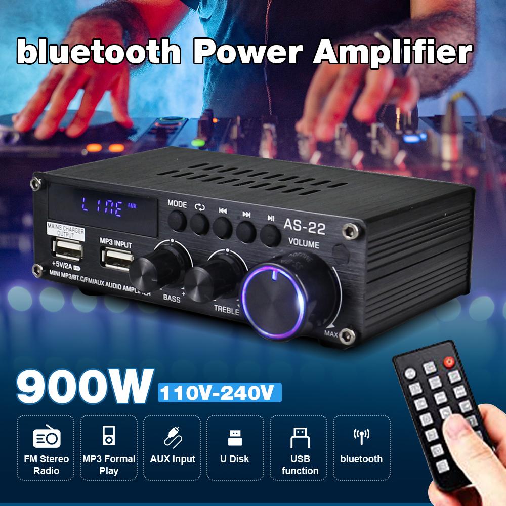 AirAux AS-22 Mini Hi-Fi Digital 900W bluetooth Wireless Power Amplifier Car Home Audio Amp Subwoofer Speakers FM AUX MP3