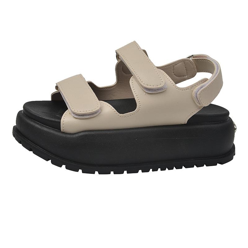 

Hongtong platform sandals 2025 spring new Roman style niche design Velcro word belt outside sandals women 40 бежевий