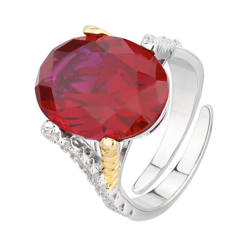 Popular Jewelry Copper Bottom Gold-Plated Simulation Red Corundum Blue Spinel Egg Ring 12 * 16