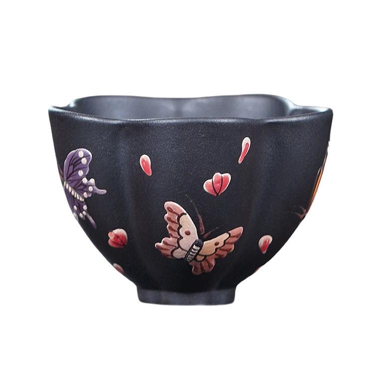 130ml Yixing Zisha Hand-painted Butterfly Teacup Retro Tea Bowl Single Cups Tea-tasting Fragrance Cup Jianzhan Master Cups Craft