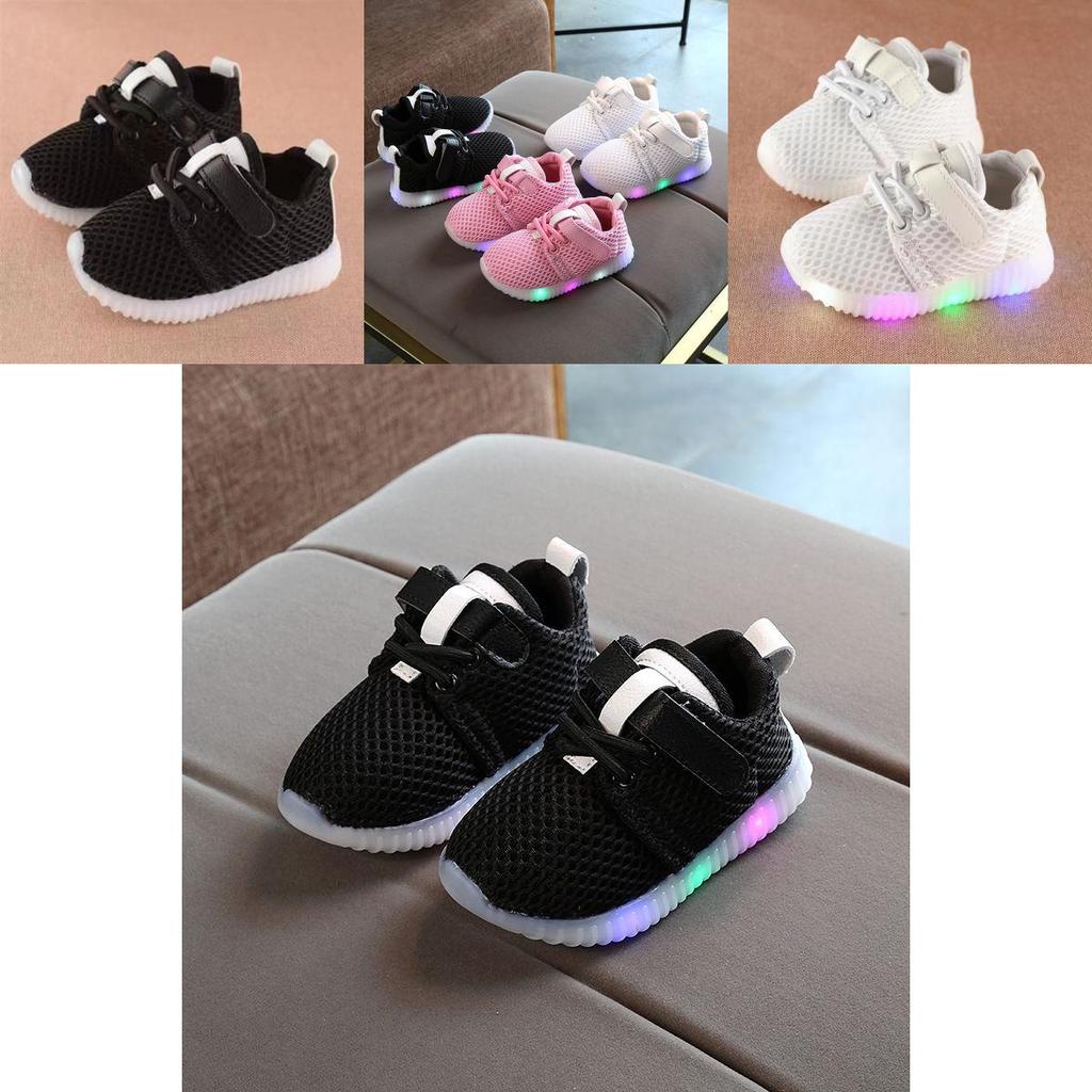 Kids White Led Shoes Soft Mesh Upper Cushioned Footbed Anti-skid Sole