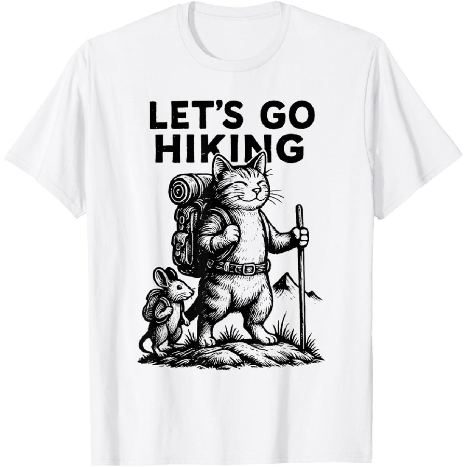 Let’s Go Hiking Funny Cat And Mouse Hiking Retro Men Women T-Shirt XXXXXL белый