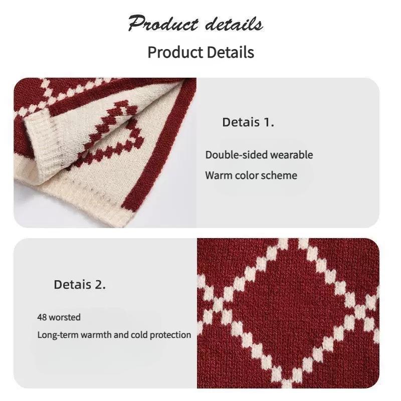 160*20 CM Festive Knit Scarf For Women - Classic Red Plaid Thermal Scarf Winter Warm Soft Unisex Gift