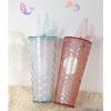 710ml Tumbler with Straw, Large Capacity, Double-Walled Plastic, for Cold Drinks, Fashionable Gift Idea (710ml, Turquoise Blue)