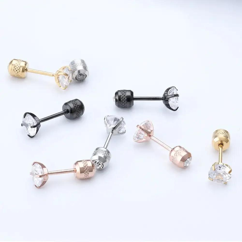 Fashion Four Claw Zircon Cartilage Stainless Steel Ear Stud Crystal Zircon Earrings Piercing Jewelry Steel Clear