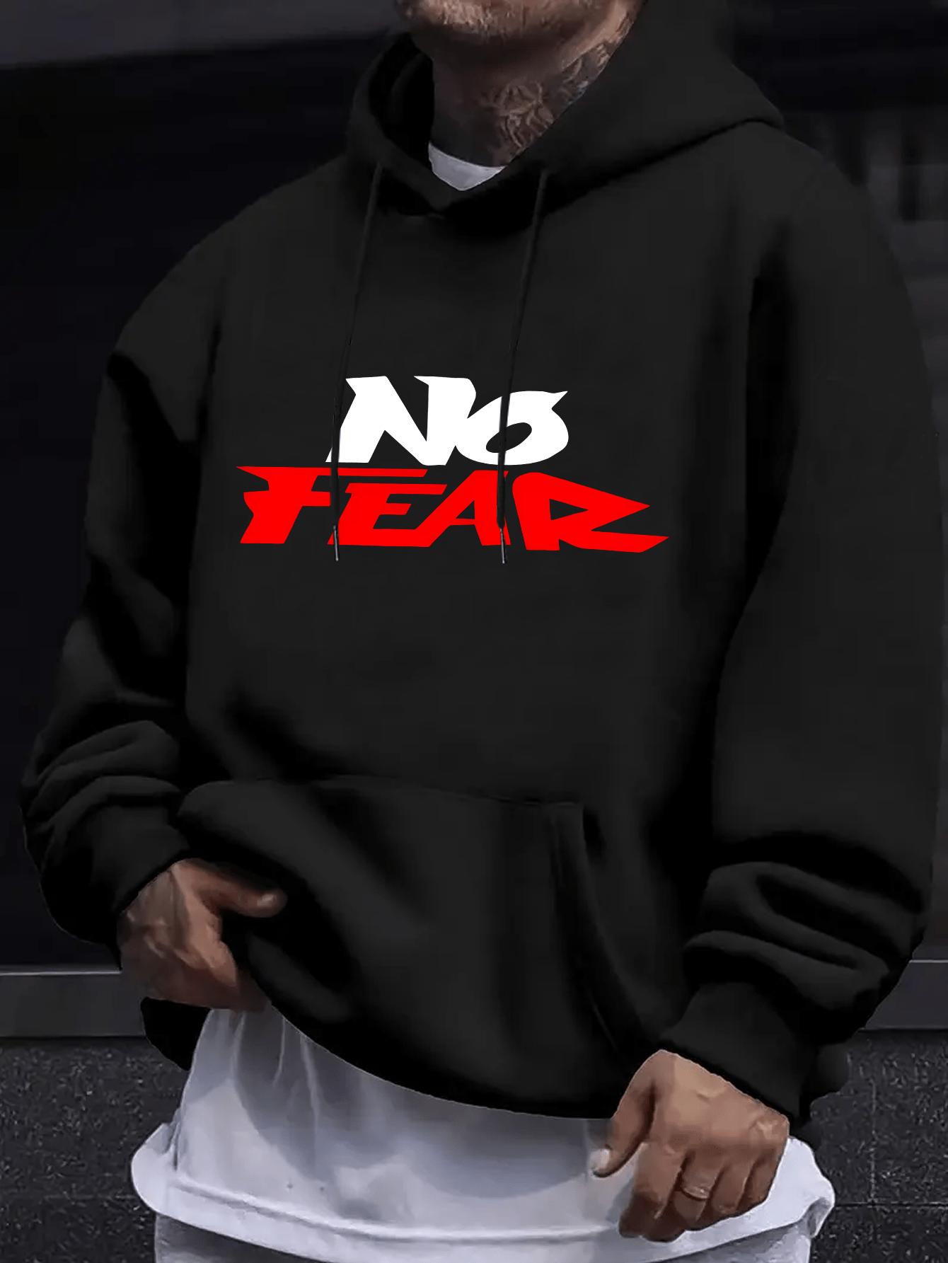 

Men s Light Grey Hoodie with NO FEAR Print 100% Polyester Kangaroo Pocket Regular Fit Casual Pullover for Autumn Winter 3XL