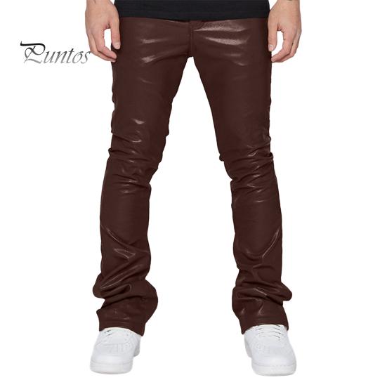 

Мужские брюки из искусственной кожи со средней талией, свободные, гладкие, однотонные, в стиле хип-хоп, для вечеринок, клубов, выступлений, расклешенные брюки M коричневый