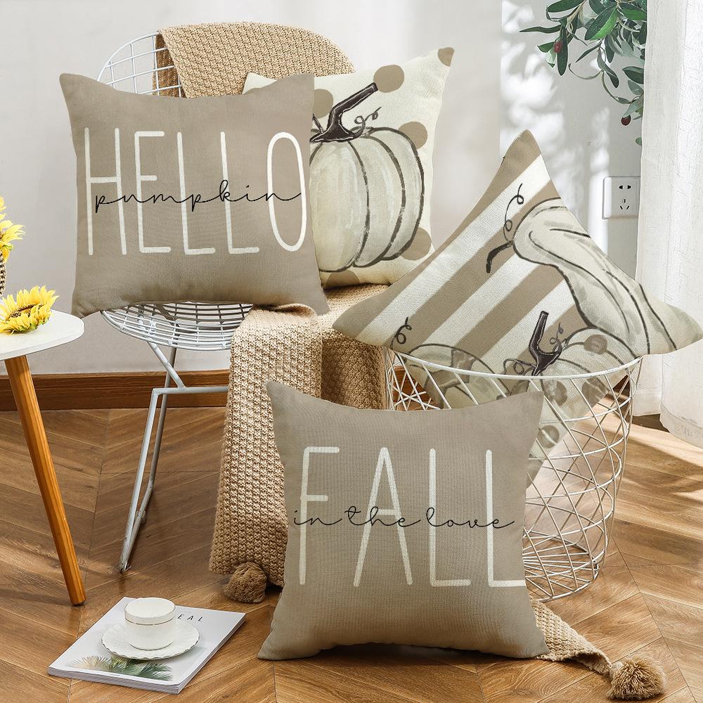 New Autumn Harvest Pillow Cartoon Pumpkin Letter Cushion Cover Printed Decorative Pillow Cover