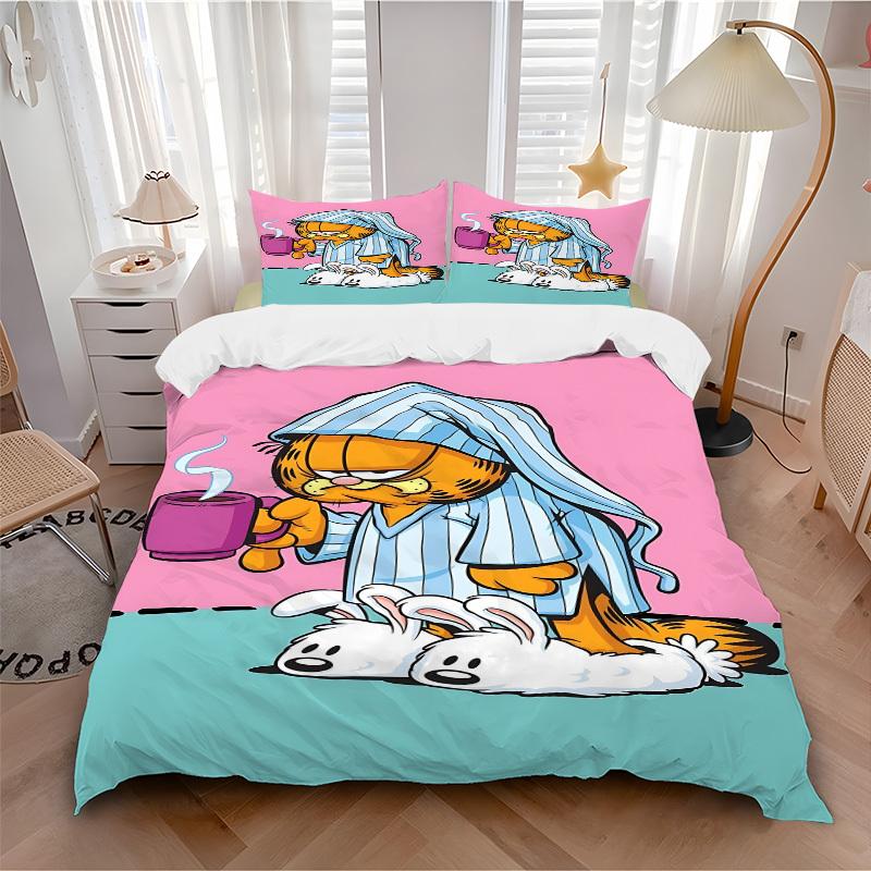 

3pcs bedding set Garfield Includes 1 Comforter + 2 Pillowcases, Without Pillow Inserts, Soft Comfortable,a0909199 135x200cm