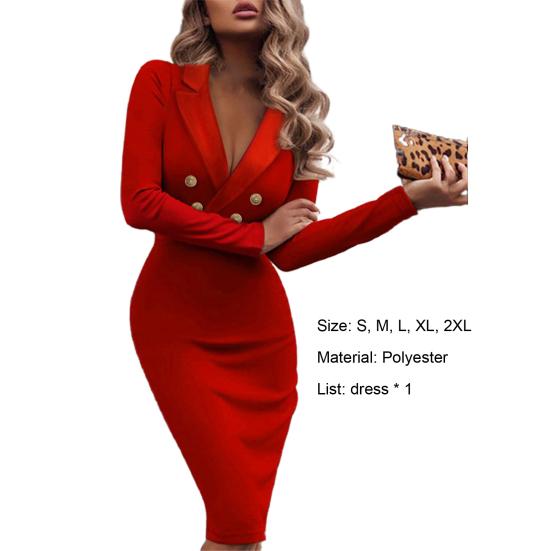 Women Dress Hip-hugging Double-breasted Slim Bodycon Party Cocktail Dress for Banquet