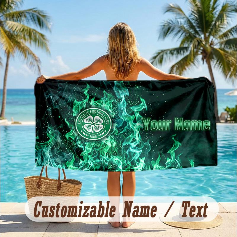 Custom Text Beach Towel, Soft Absorbent Swimming Multi-use TowelCeltic FC