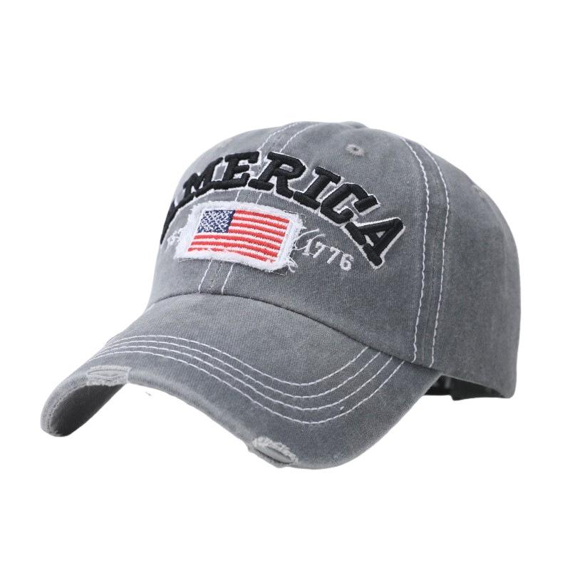 AMERICA Alphabet Baseball Cap Washed Ripped Baseball Cap Female American Flag Cap Amazon Popular