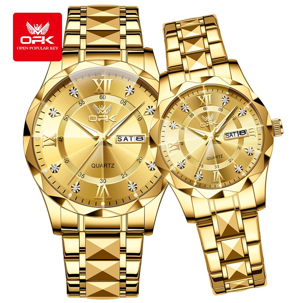 OPK Dual Calendar Waterproof Quartz Watch for Men And Women with Night Light Couple's Watch Cross-Border 6023