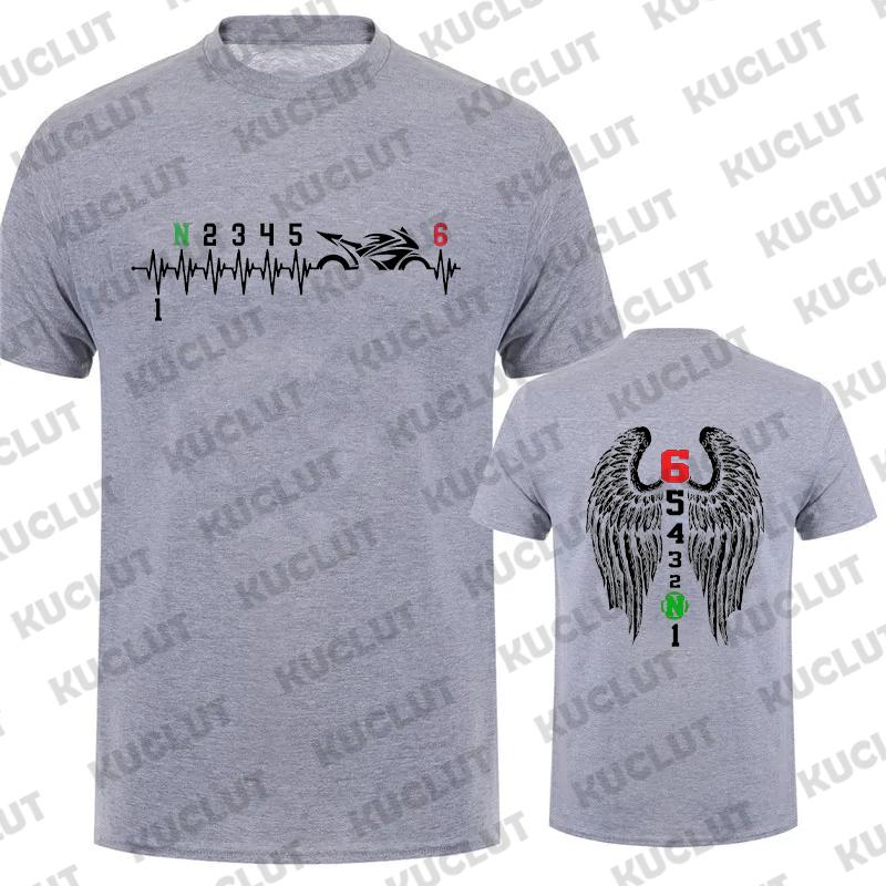 1N23456 Motorcycle Gear Biker Heartbeat Retro Printed Men's New T-shirt Fashion Casual Loose Summer Tshirts Short Sleeve T-shirt