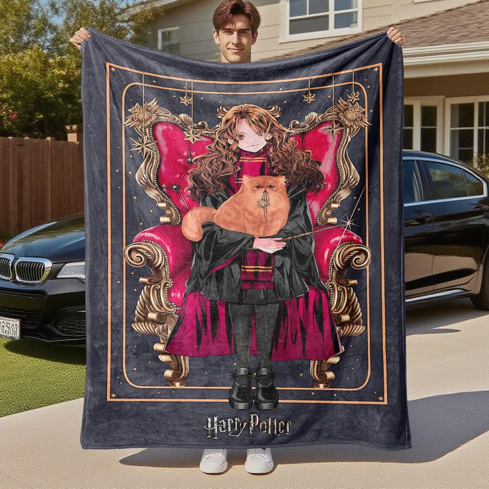 1pc Harry Potter Cat Throne Outdoor Flannel Throw Blanket All Season Soft Warmth,Home Decor 1031183