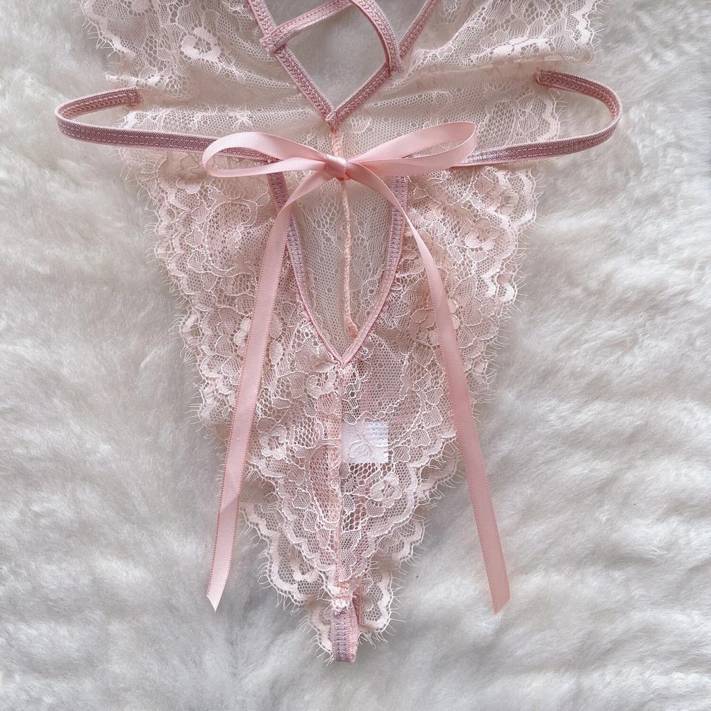 Mesh Sexy Lace Camis Nightwear Rompers Women Solid Hollow Out Open Crotch Lingerie Playsuits Female Backless Sheer Sensual Slim Bodysuits 2024