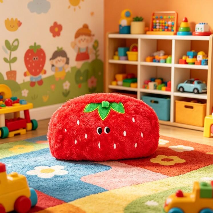 Strawberry Velvet Soft Square Pencil Case Cute Cartoon Design Student Reward Stationery Storage Pouchdirect Manufacturer