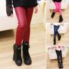 Girls Winter Thick Velvet Leggings Pencil Pants Children Warm Trousers Faux PU Leather Pant