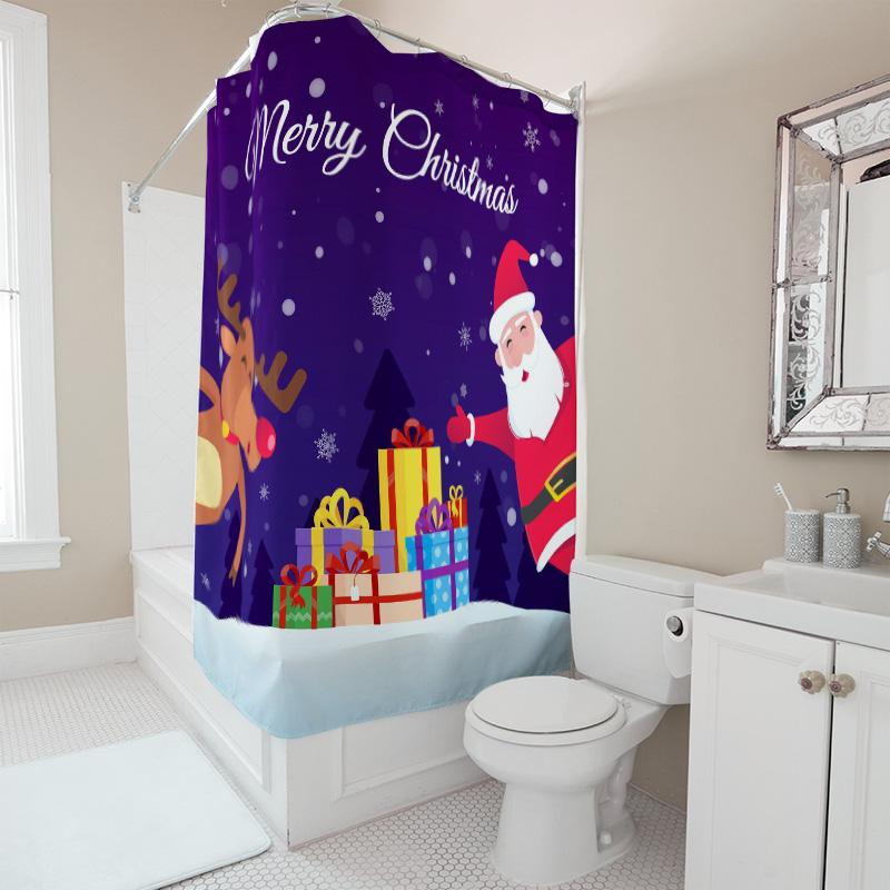 TU Christmas Shower Curtain Festive Holiday Decor Waterproof Bathroom Set Farmhouse Modern Style XMAS Gift Idea Winter Holiday D