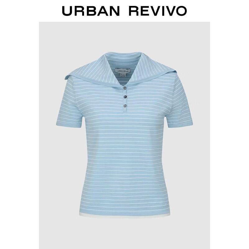 UR2026 Summer Women s Fine Stripe Sailor Collar Knit Top S