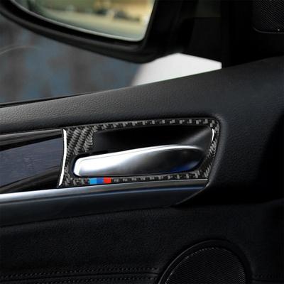 4PCS Carbon Fiber Car Door Handle Wrist Trim Frame Decorative Stickers Auto Interior Accessories For BMW X5 E70 X6 E71 2008-14