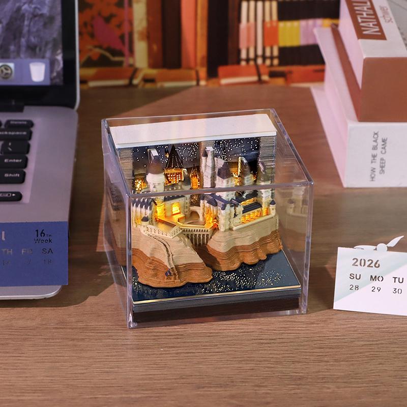 Time Piece Calendar 2026 Desk Calendar With Led Light 3D Tear-Away Calendar Paper Carving Art Memo Pad Notepad Gift Christmas