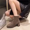Thick-soled Martin boots women's 2025 autumn new thick heel square head velvet short boots Korean high-heeled thin small ankle boots