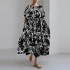 Cotton Linen Vacation Pattern Maxi Dresses Summer Holiday Travel Vintage Round Neck Short Sleeve Dress Women