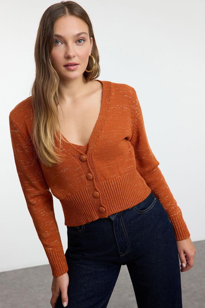 Women's Elegance Style Cardigan Tile Crop Blouse-Cardigan Set Knitwear Cardigan