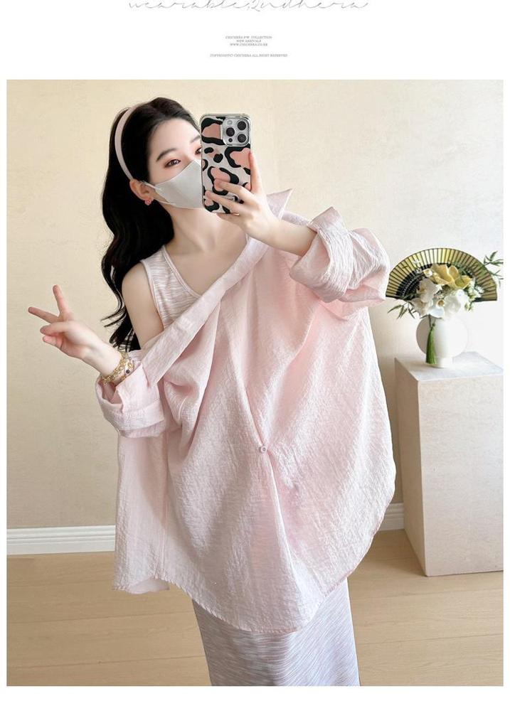 2026 Colorful Tie-Dye Vest Dress + Sun Protection Shirt for Pregnant Women, Slimming & Loose Ice-Cool Maternity Set
