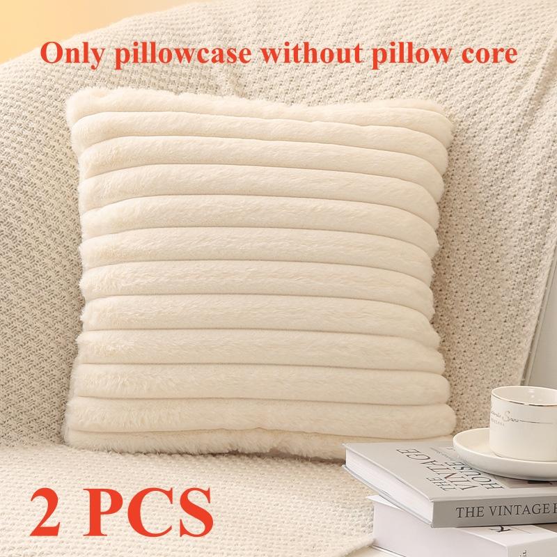 Funda de Cojín Cuadrada de Piel Sintética de Conejo Grande Gruesa Rayada Súper Suave Color Sólido Funda de Almohada 45x45cm Decoración de Sofá Funda de Cojín