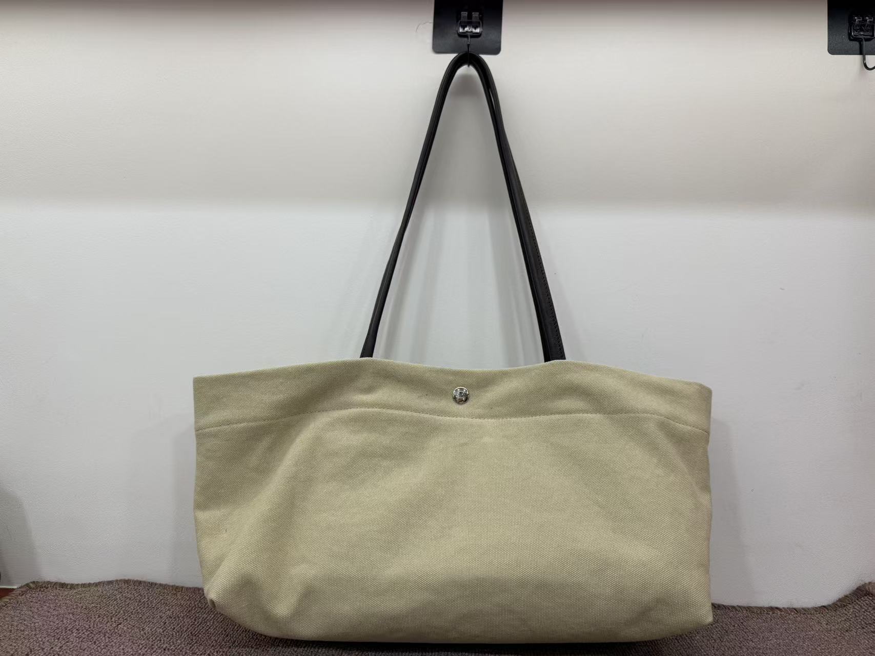Genuine Leather Shoulder Strap Canvas Tote