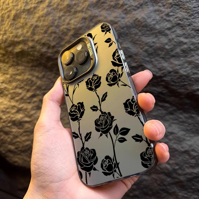 Black Rose Phone Max For iPhone 16 Pro 15 14 13 12 11 Case Funda Bumber Coque