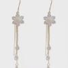 White Rhinestone Tassel Flower Earrings: Elegant Fairy Five-Petal Design