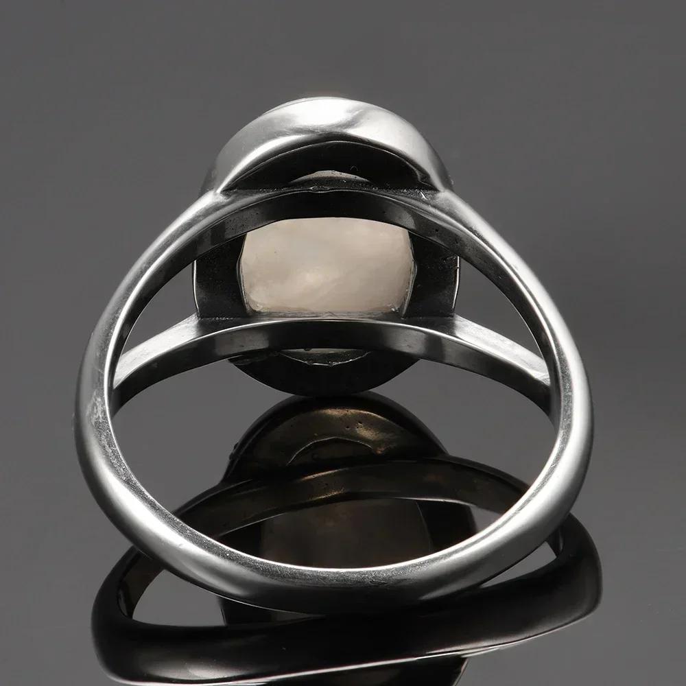 Sterling Silver Ring With Natural 10*14mm Moonstone Rings Oval Large Stone Vintage Fine Jewelry for Women Men