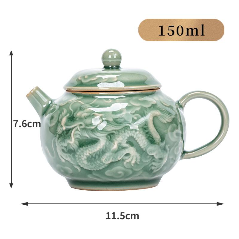 

Керамический чайник Yue Kiln цвета селадона, 150 мл, ручная гравировка, чайник Даргон, маленький чайник с отверстием для фильтра, бытовой чайный сервиз кунг-фу 11.5x7.6cm 150m