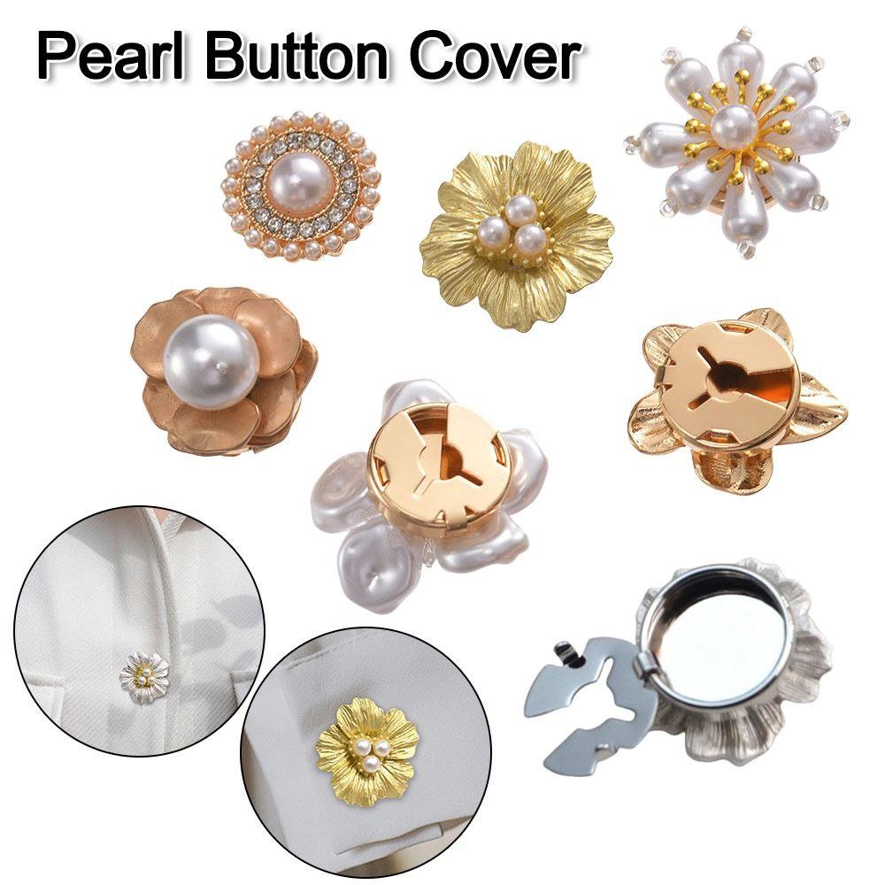 Rhinestone Pearl Flower Button Covers Alloy Cufflinks Button Cover  for Shirt Dress Decoration