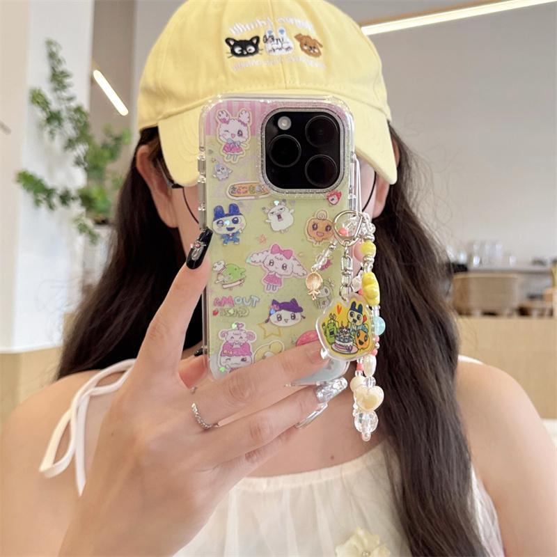 Cute Cartoon Animal Phone Case For iPhone 16 14 Pro 15 13 12 Pro Max Back Cover with Chain Shockproof Hard Cases Kawaii Funda