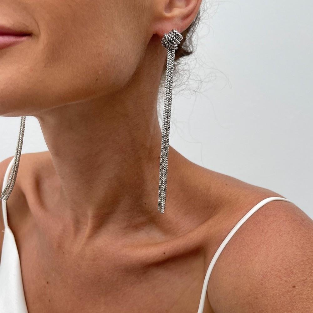

Long Tassel Tassel Pendant Necklace Metal Material Jewelry Set Earrings Set Ladies Accessories Style B