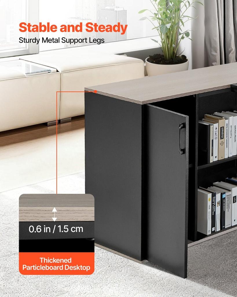 L-Shaped Executive Desk, Large Modern Office Table with Drawers & Storage Cabinet, Heavy Duty Wooden Executive Table with CPU Stand, 158.7 KG Load