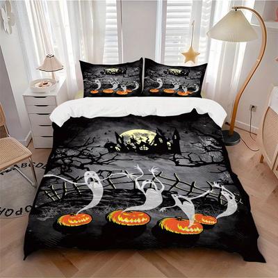 3pcs Halloween Ghosts Bedding Set Down Comforter Cover and Pillowcases, Suitable for All Seasons(No Insert)-0729076