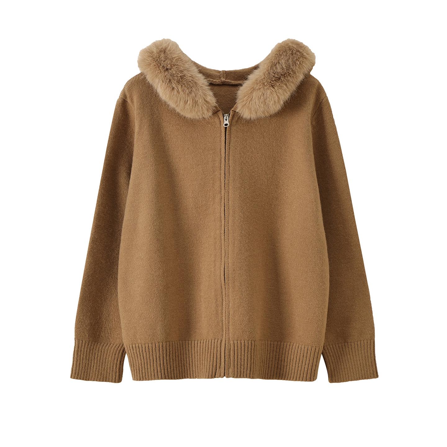 

Plus Size Red Sweater Cardigan for Women with Fur Collar - New Year 2026 Collection 2XL (151-180 lbs) хакі