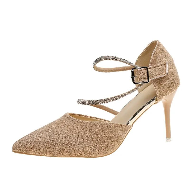 2025 Outdoor Women's High Heels Pointed Toe Crystal Buckle Strap Thin Heels Pumps for Versatile Dress & Party Sandals