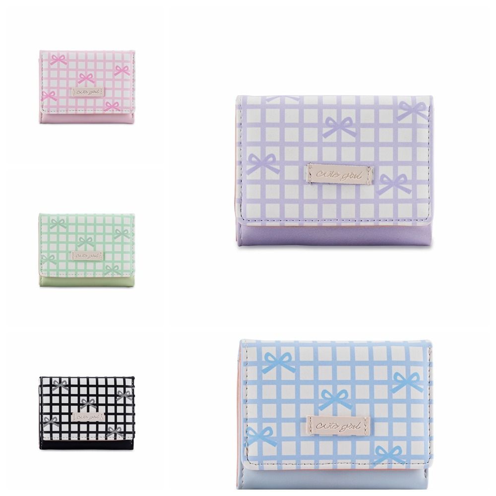 Lattice Cute Tri-Fold Purses Multiple Card Slot Coin Purse Portable Women Card Holder  Student