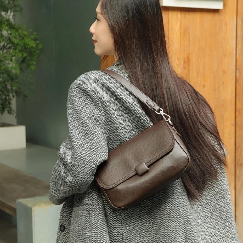 Premium Vegetable-Tanned Leather Crossbody Bag for Women 2026 - Luxury Cvertible Shoulder Clutch & Mini Square Underarm Purse