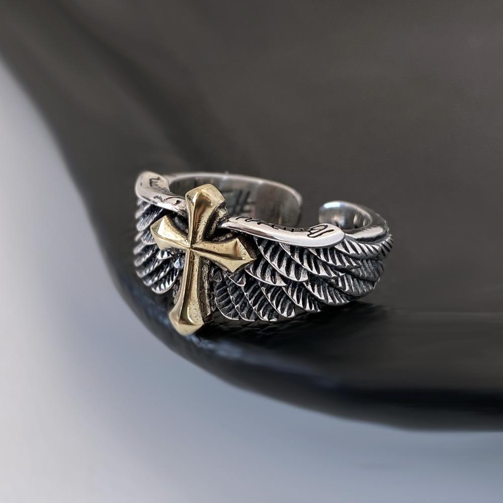 

2026 New Arrival Retro Cross Wings Design Thai Silver Unisex Party Ring for Women Men Jewelry Christmas Gifts Never Fade resizable
